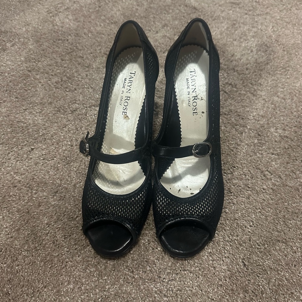 Taryn Rose  Black Mesh Peep-Toe Heels